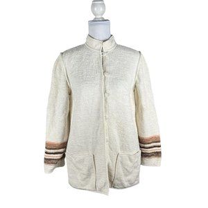 Annikki Karvinen Handmade Jacket Finland Ivory Brown Cotton S Woven